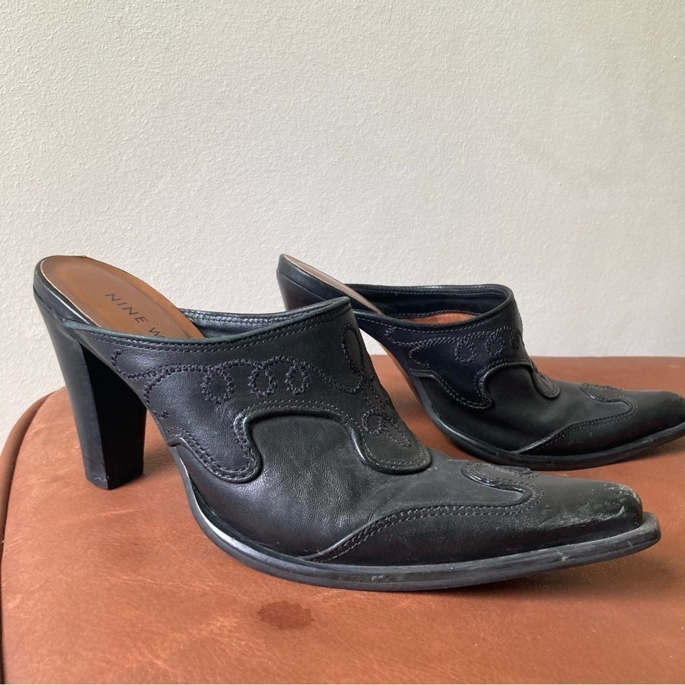 Nine West Black Heeled Mules